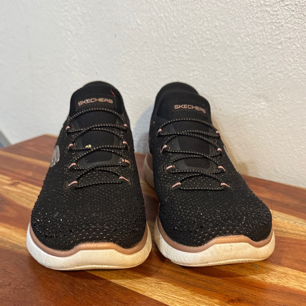 Skechers Black Rose Gold Slip-ins Memory Foam Sneakers Walking Athletic - Picture 3 of 14